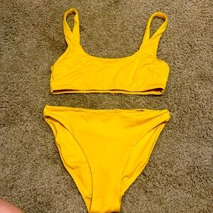 Mustard yellow scoop neck high waisted bikini set